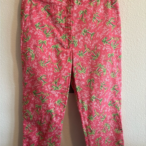 Lilly Pulitzer Pink Palm Tree Print Capri Pants Women’s 8 Tropical - Picture 1 of 8